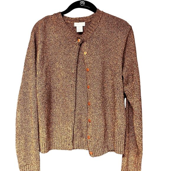 vintage M women's Pierre Cardin crew neck textured cardigan sweater orange black - Picture 3 of 4